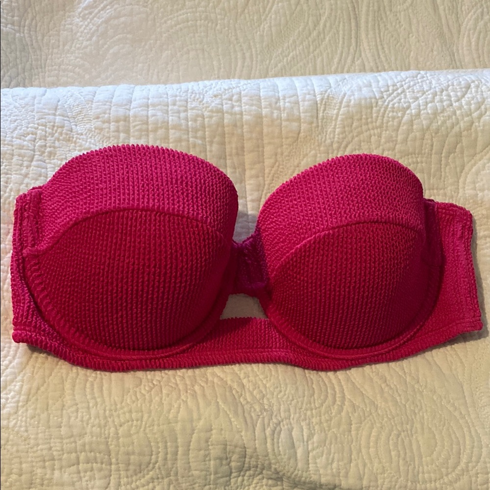 Vibrant Pink Textured Bikini Top with Structured Support